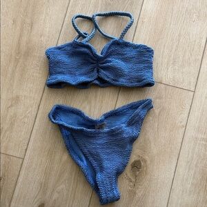 Hunza G Aura Cinched Bikini Set Metallic Blue